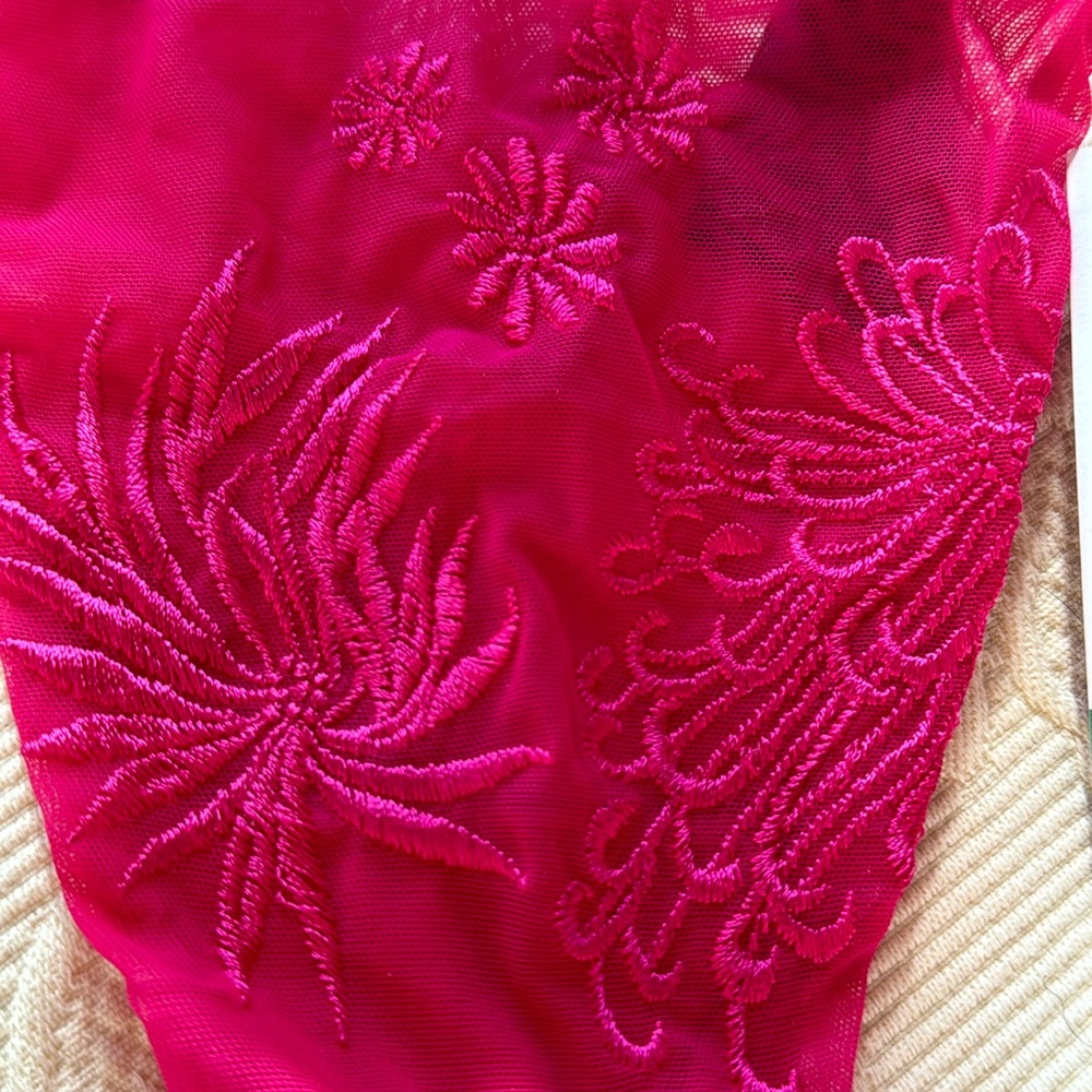 NATORI Lavish Fushia Pink Embroidered Thong sz L